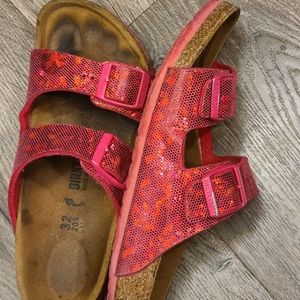 Pink holographic birkenstocks 32